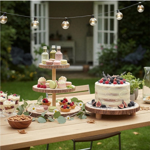 Rustic Wooden Cake Stand Set for Parties New - Picture 6 of 10